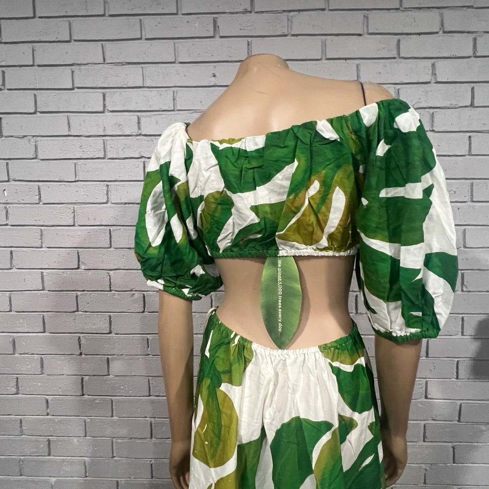 Farm Rio Linen Blend Monstera Midi Dress Tropical Resort Vacation | Size M - Picture 5 of 12
